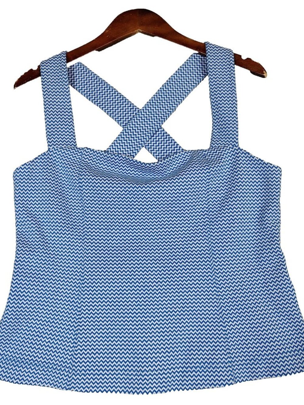 Anthropologie Maeve Top Women's X-Large Blue Chevron Back Buttons Preppy Summer